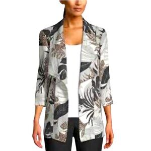 CHICO’S Size 3 Tropical Animal Print Waterfall Collar Swing Jacket Blazer